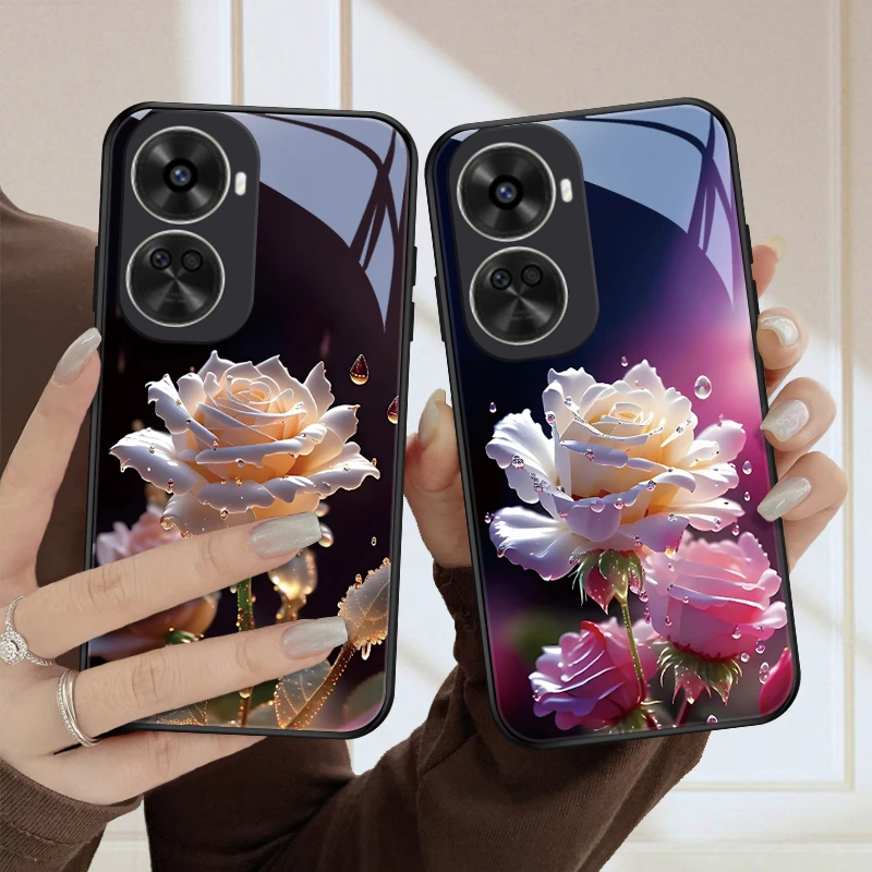 盛开花朵适用华为nova11se手机壳nova11se保护套全包防摔散热玻璃