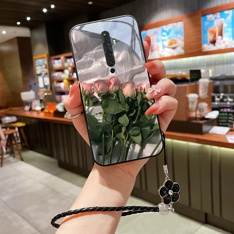 粉红花朵适用opporeno2手机壳Reno2Z情侣ace2保护套renoace玻璃z