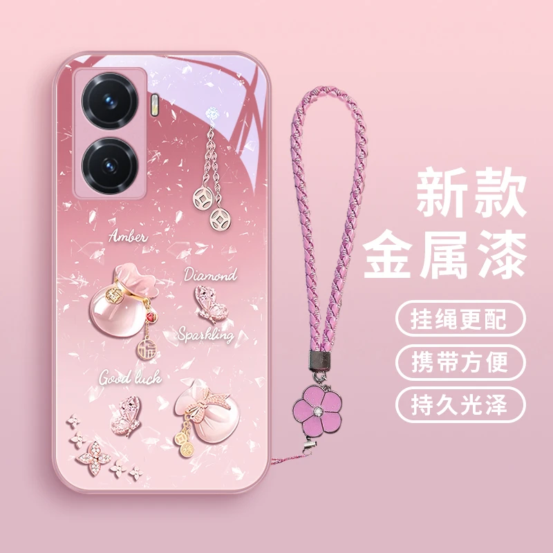 好运福袋适用vivoy77手机壳Y76s玻璃壳散热y73s情侣Y70s高级y70t