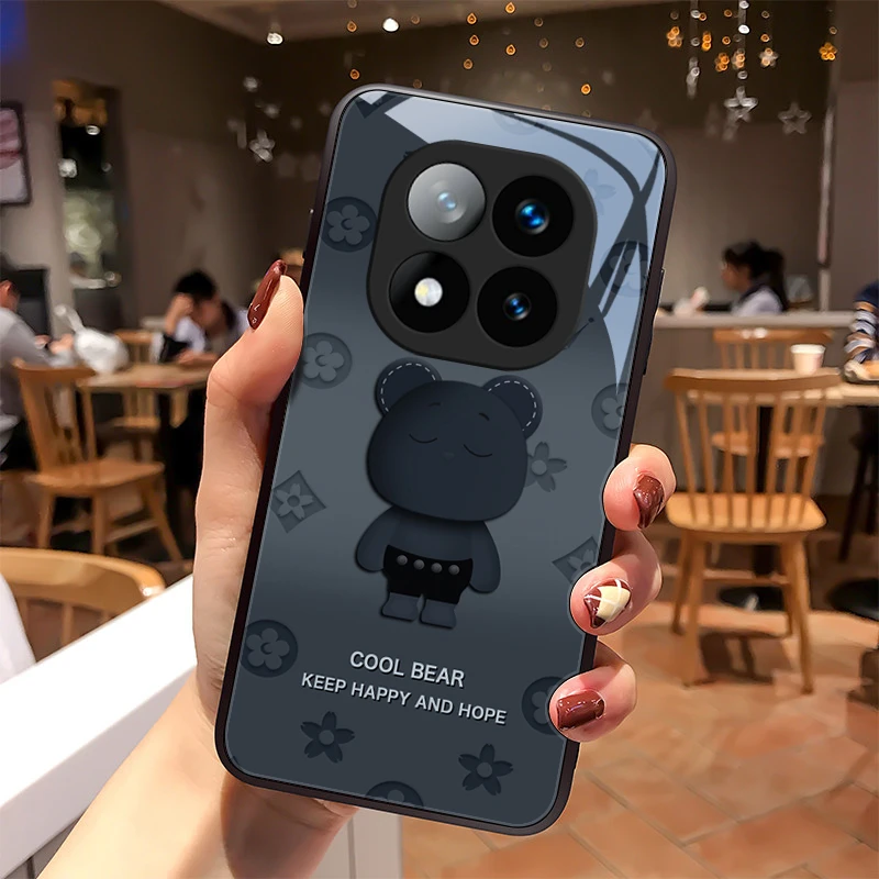 圆脸熊适用红米note14pro手机壳Note14pro+玻璃高级感全包硅胶防