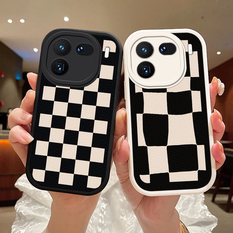 黑白格适用vivoiqoo12手机壳IQOO12pro女款高级保护套硅胶防摔软