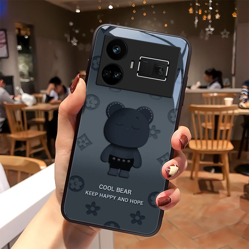 圆脸熊适用realme真我GT5手机壳RealmeGT5玻璃壳高级感全包硅胶防