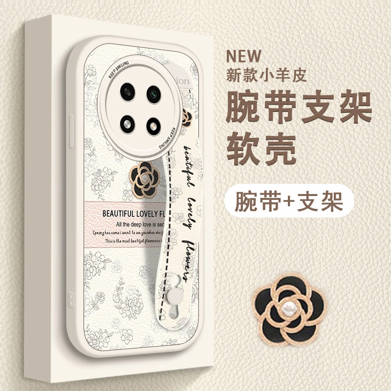 优雅山茶花适用oppoA2pro手机壳A13pro女款a11x腕带a9x高级a1pro