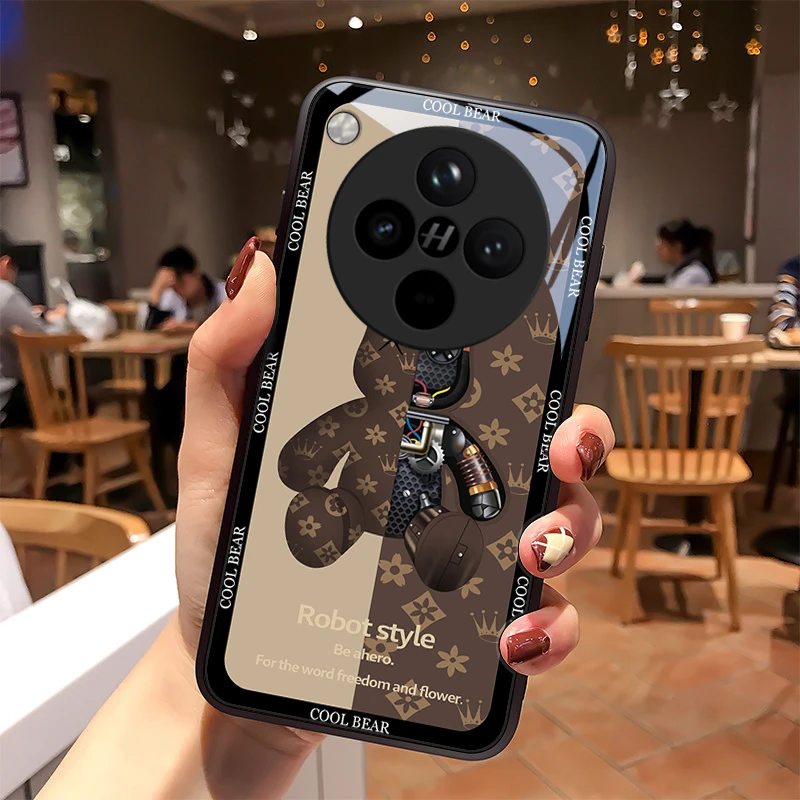 潮牌小熊适用oppofindx8手机壳FindX8pro玻璃散热质感女款男生硅