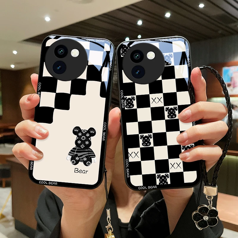 棋盘小熊适用vivoY200i手机壳VIVOY200i女玻璃y200i挂绳新款保护