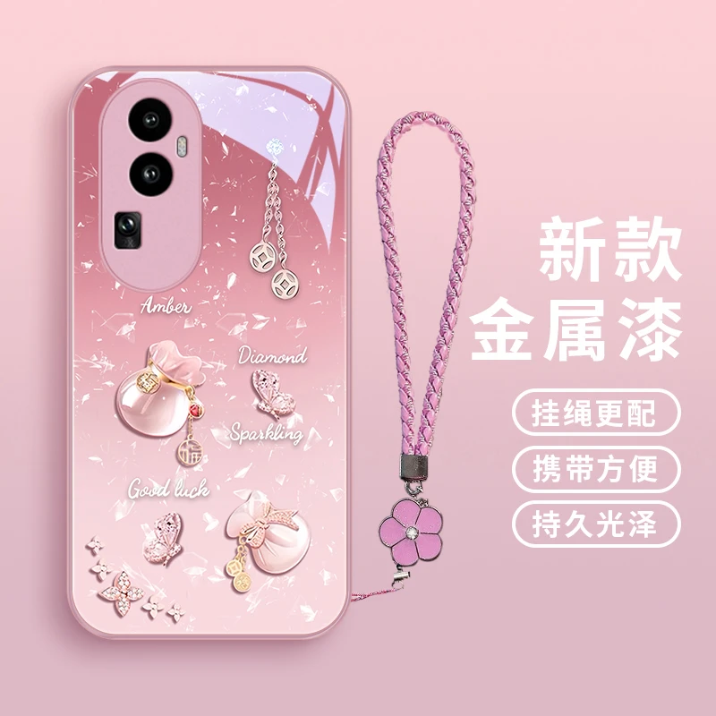好运福袋适用opporeno10/10pro手机壳Reno11/11pro玻璃壳女款可爱