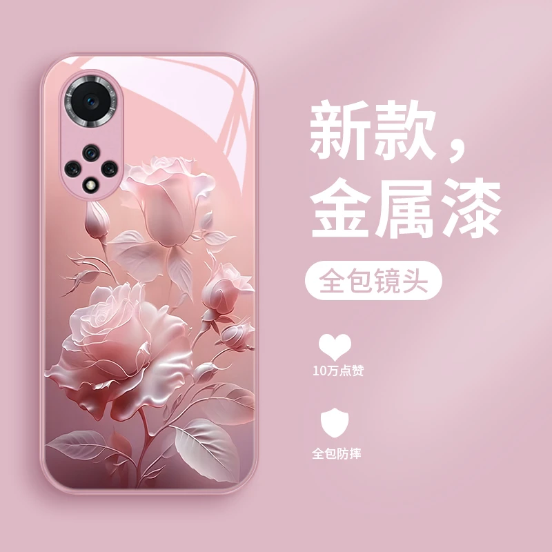 沙龙玫瑰适用华为nova9pro手机壳Hinova9玻璃壳nova9se情侣女款夏