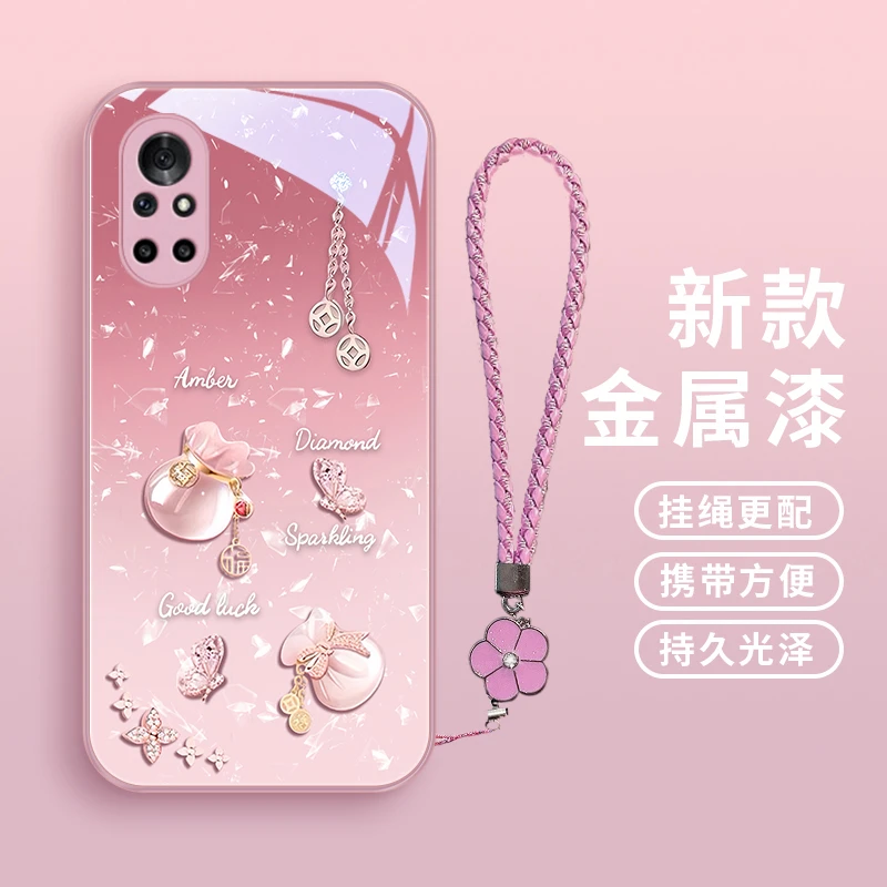 好运福袋适用华为荣耀V40手机壳v30简约V40轻奢版女款可爱玻璃壳