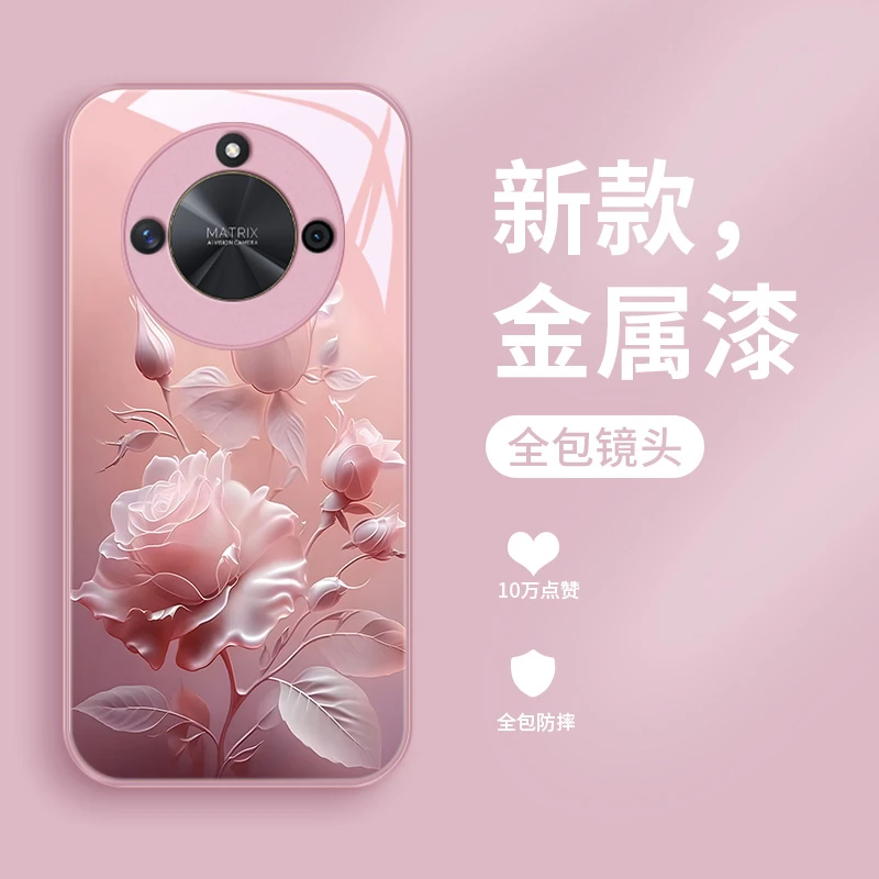 沙龙玫瑰适用华为荣耀X50手机壳荣耀x50玻璃壳HonorX50女款奢华网