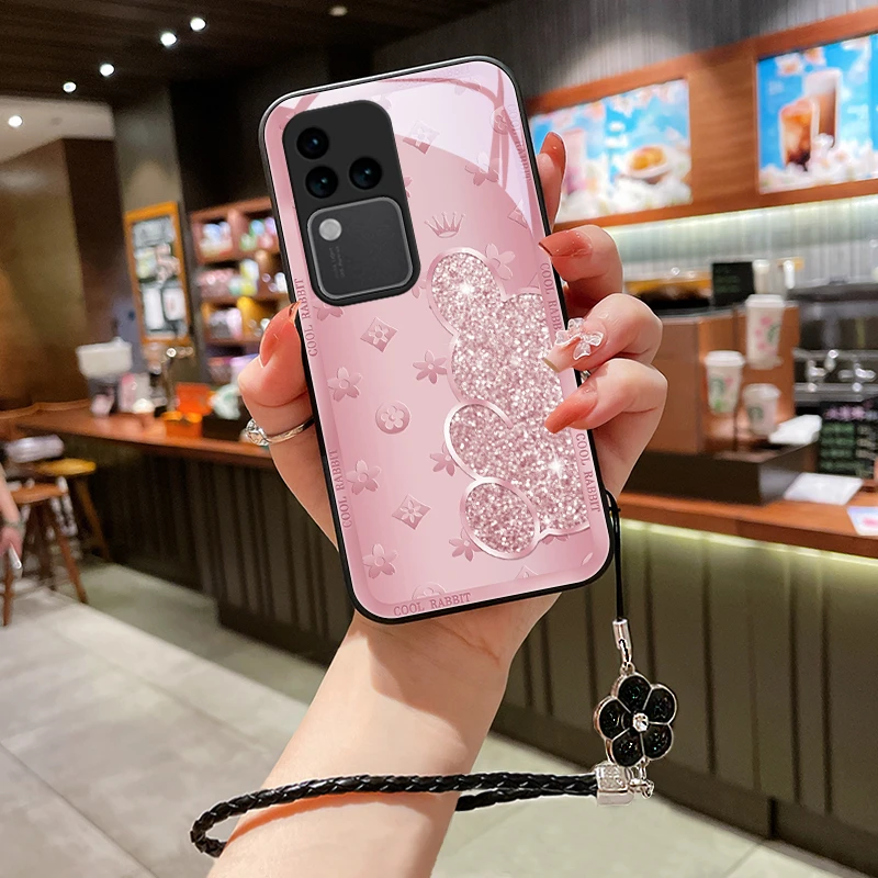 闪粉小兔适用vivos18手机壳S18pro玻璃vivos18e女款高级全包镜头