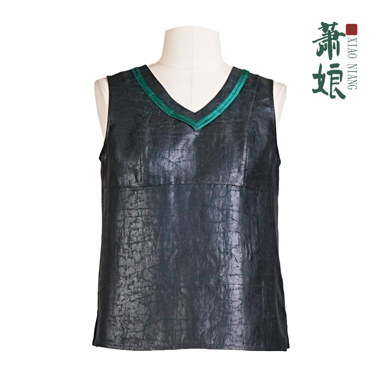 萧娘【皓月】缎龟香云纱女新中式桑蚕丝上衣中国风背心1808