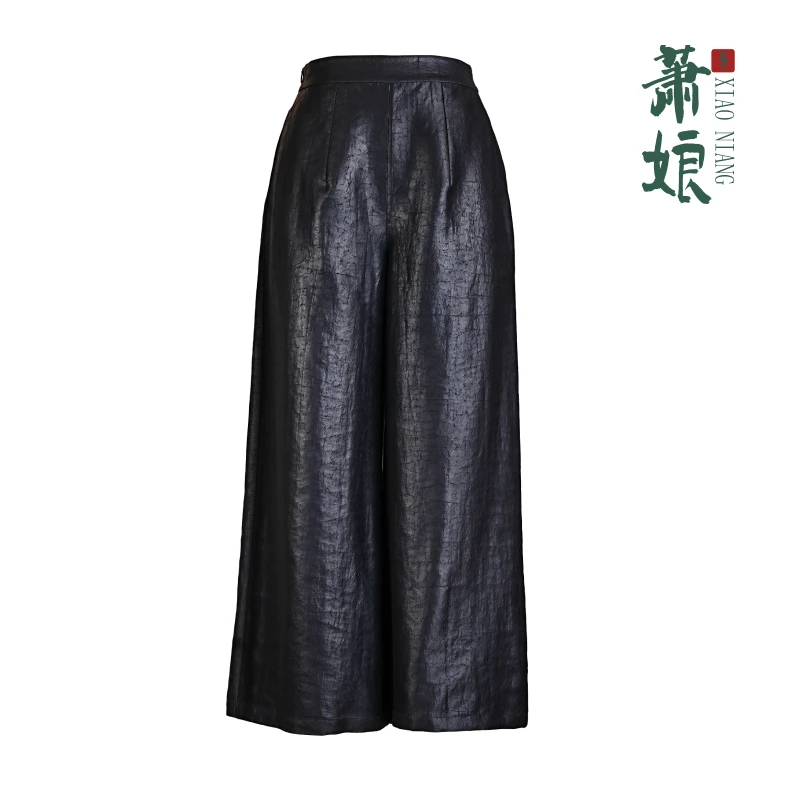 萧娘【思渺】缎龟香云纱新中式桑蚕丝直筒裤子百搭中国风女裤1784