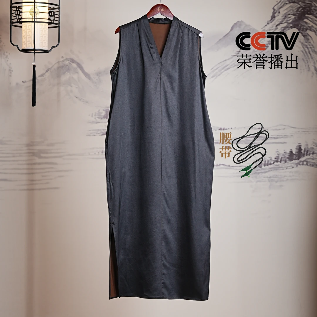 萧娘【兰亭序】小重缎香云纱新中式桑蚕丝女装连衣裙中国风1250