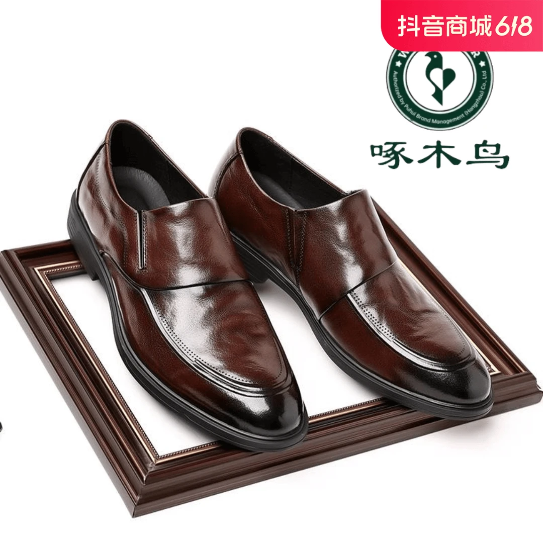 正品啄木鸟皮鞋男士爆款2024新款商务正装一脚蹬休闲男鞋