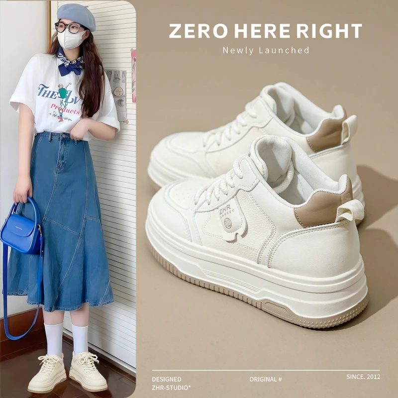 ZHR厚底休闲鞋女2025秋冬新款增高显腿长百搭板鞋透气女鞋AB07H