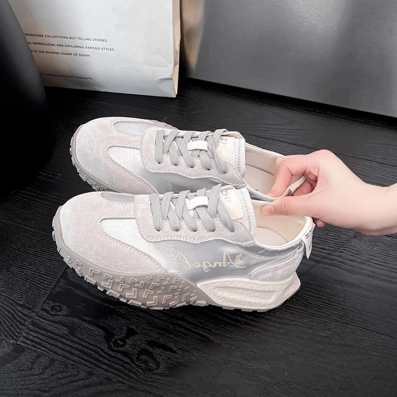 ZHRins女鞋银色德训鞋2025新款休闲鞋小白鞋透气芭蕾鞋阿甘鞋EJ56