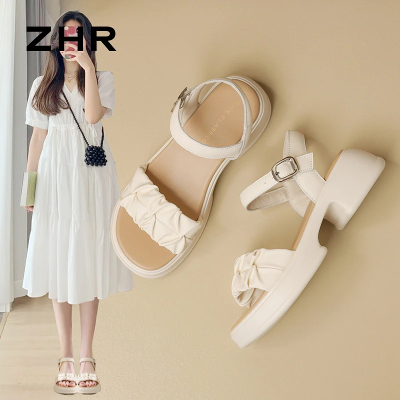 ZHR/则则粗跟凉鞋女2025夏季法式厚底仙女风外穿时尚配裙子沙滩鞋