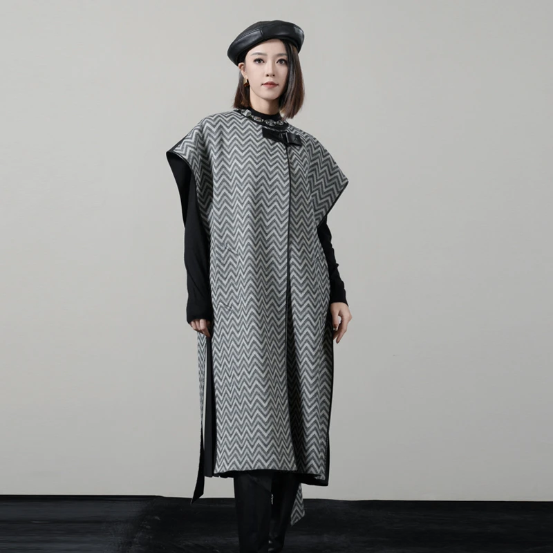 G.JAMEI马甲简约质感遮臂无袖DGDV7303中长款格子