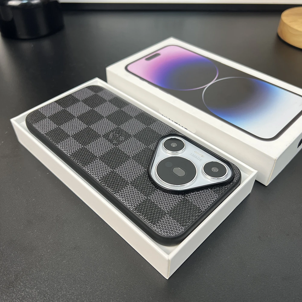 适用华为Pura70pro手机壳p70棋盘格mate60pro皮质p50防摔p40pro+