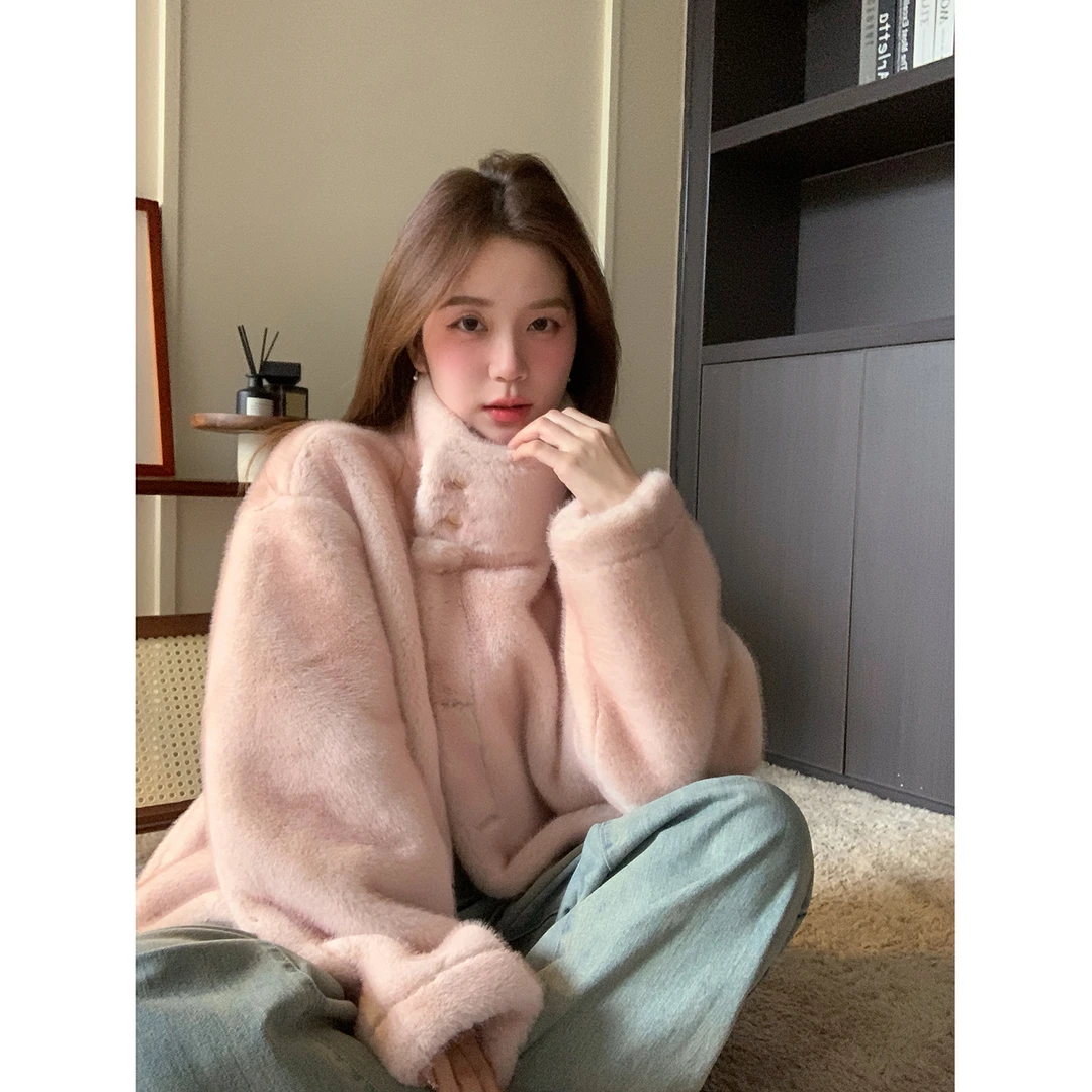 陳文文xenl【粉雾糖霜】冬季仿貂毛毛绒加厚保暖麂皮外套39243MP441