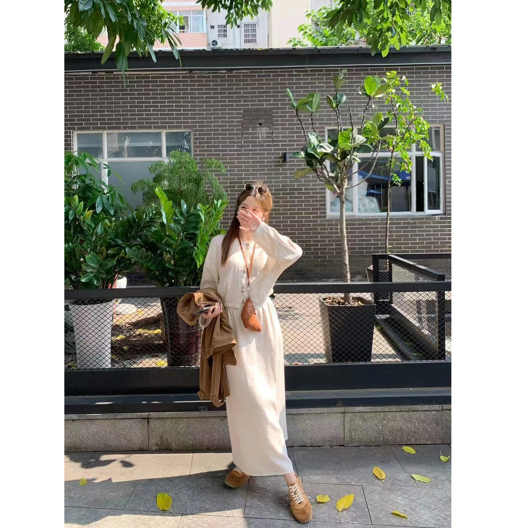 【现货】陳文文【北岛故事】极简风时尚圆领上衣+松紧腰半裙2TZ1895