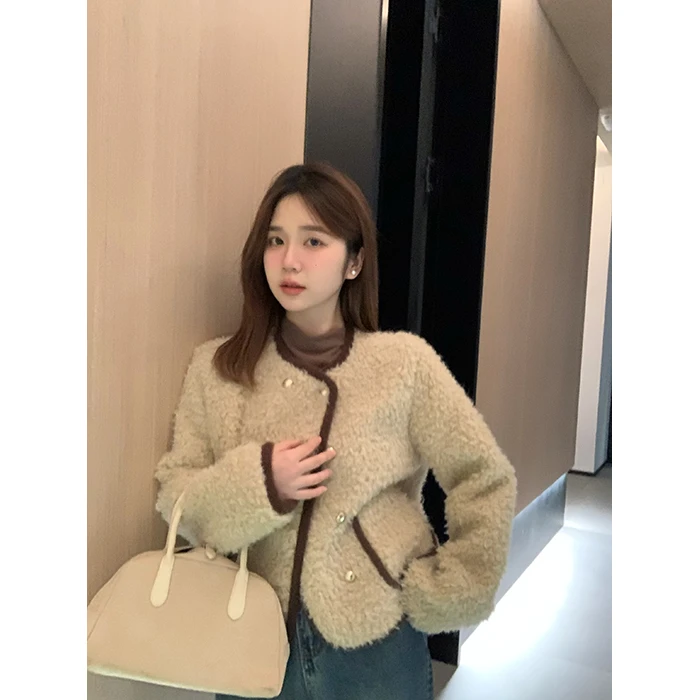 现货陳文文【茉莉栀子】初冬小香风圆领仿羊驼毛短外套39234D9154