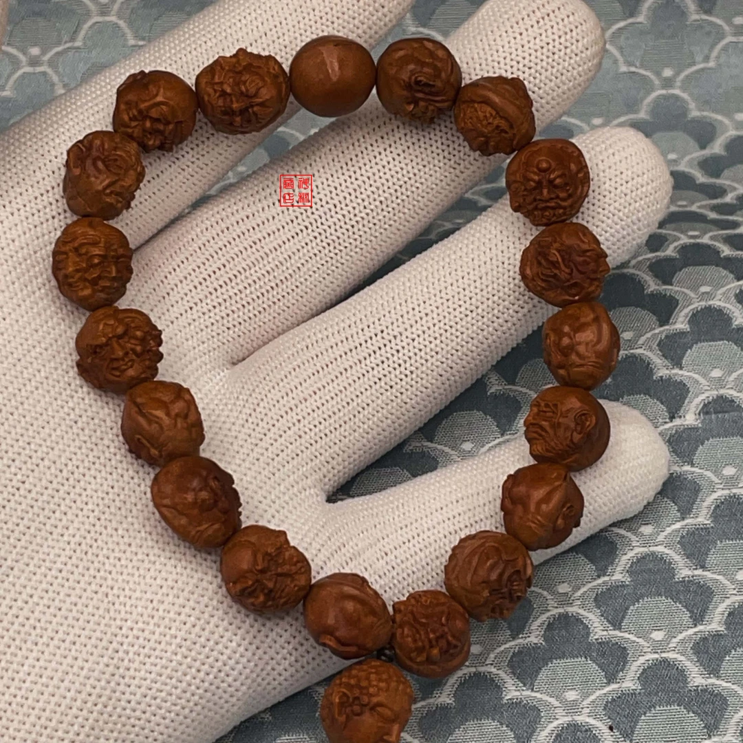 龙纹桃核雕刻36罗汉一念手串 纯手工雕刻橄榄核手串男女通用手串