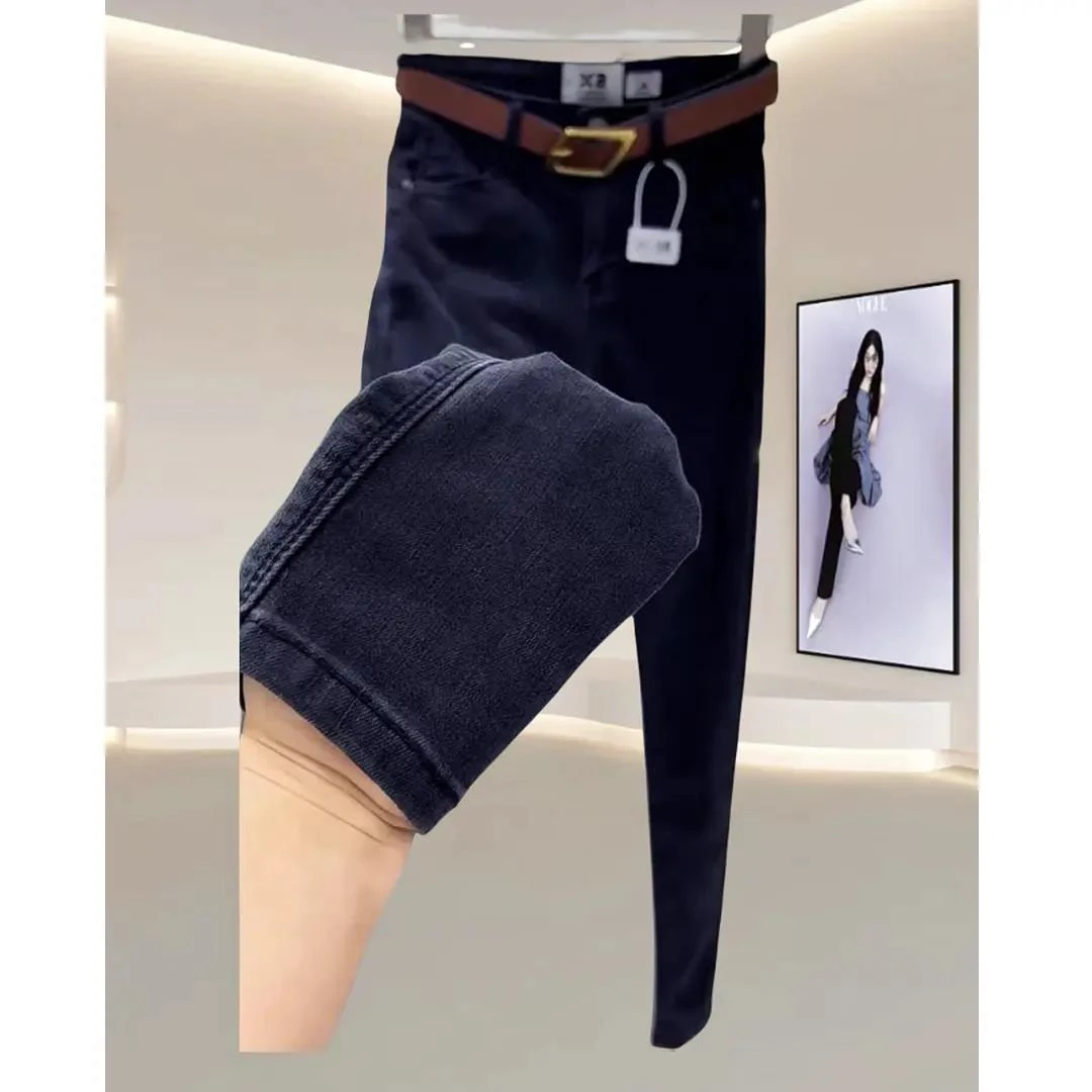 2023年秋季新款大码高腰弹力黑色牛仔裤女胖妹妹mm遮肉显瘦小脚裤