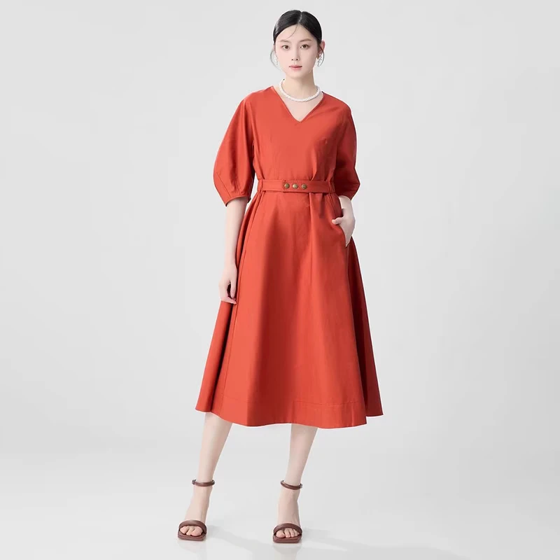 哥家新款v领收腰连衣裙2 微瑕