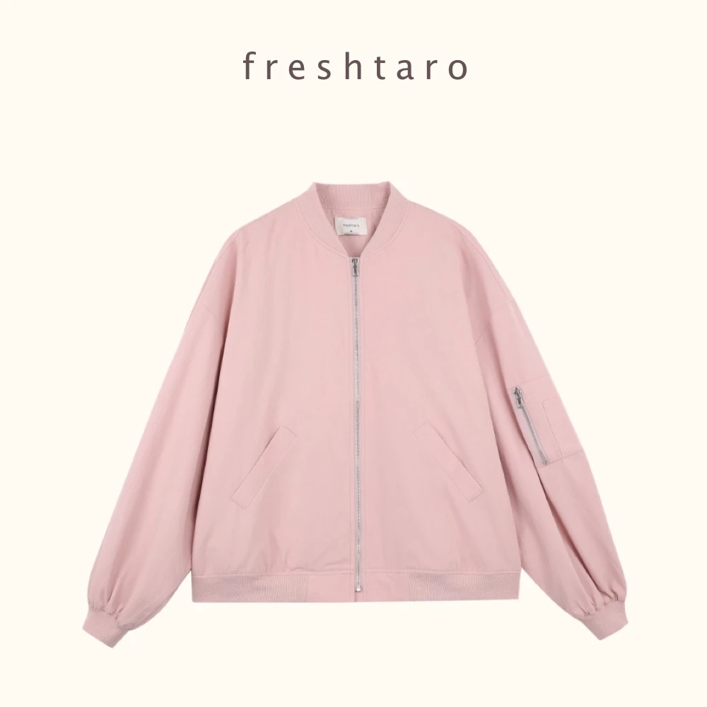 freshtaro 灰粉/卡其 自留款好穿宽松圆领棒球服外套女早秋季新款