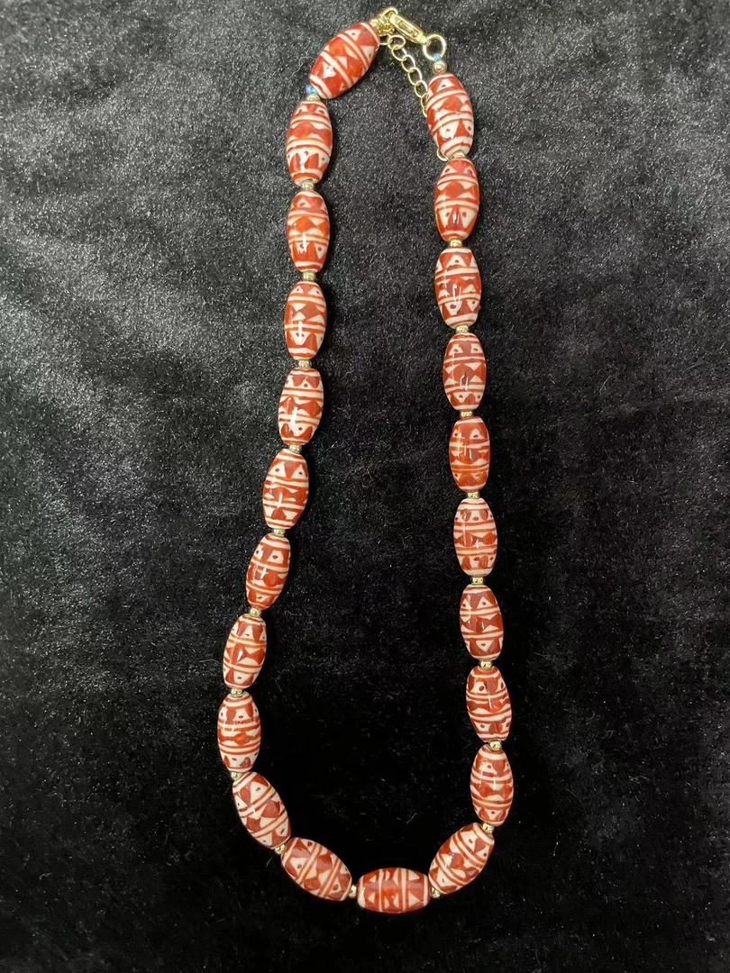 铜合金陶瓷项链 纯手工手绘几何线条项链