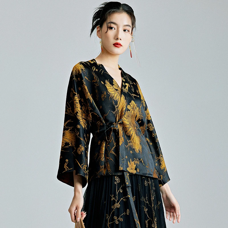 陌遇春夏新款国风复古改良汉元素提花茶服新中式汉服上衣M246639