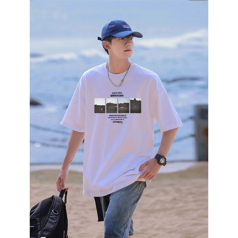 宽松潮流百搭重磅纯棉夏季短袖T恤男士港风ins潮牌印花日系半袖
