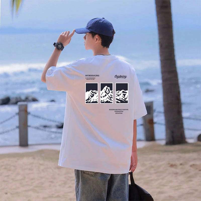 重磅纯棉男士短袖夏季宽松潮流印花百搭港风insT恤潮牌设计感半袖