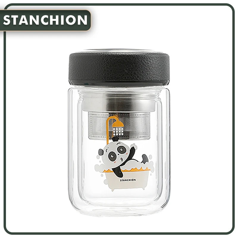 STANCHION熊猫双层玻璃水杯子男女可爱小巧便携夏季办公室泡茶杯