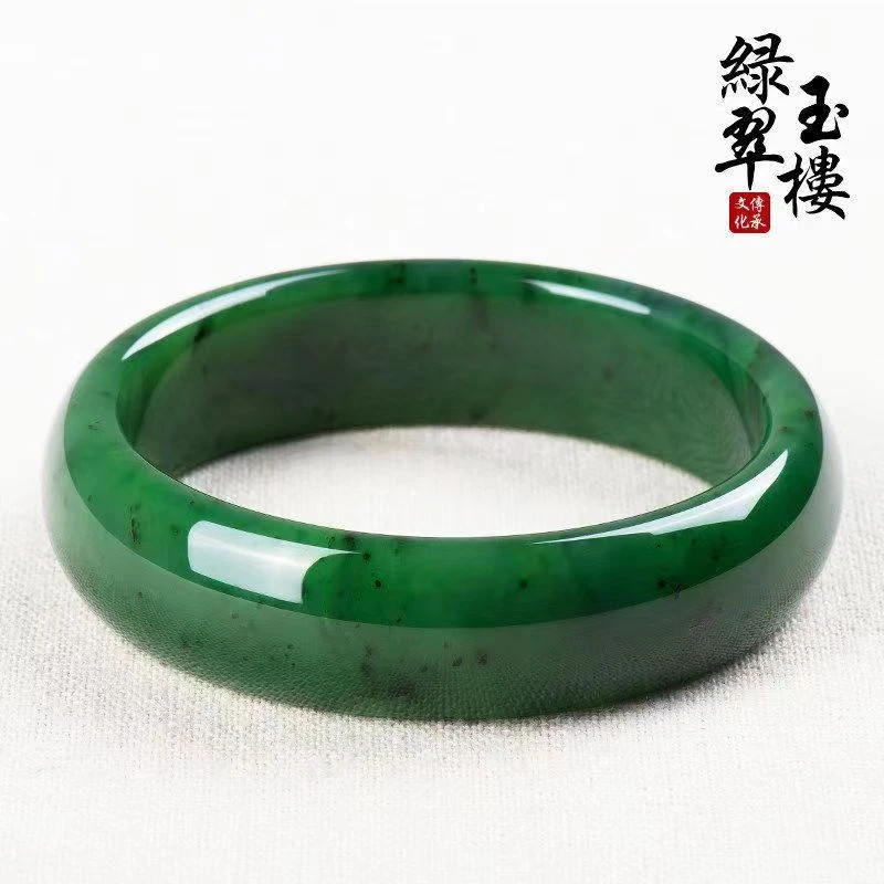 和田玉碧玉手镯玉镯子天然玉石手镯菠菜绿带证书时尚高冰碧绿