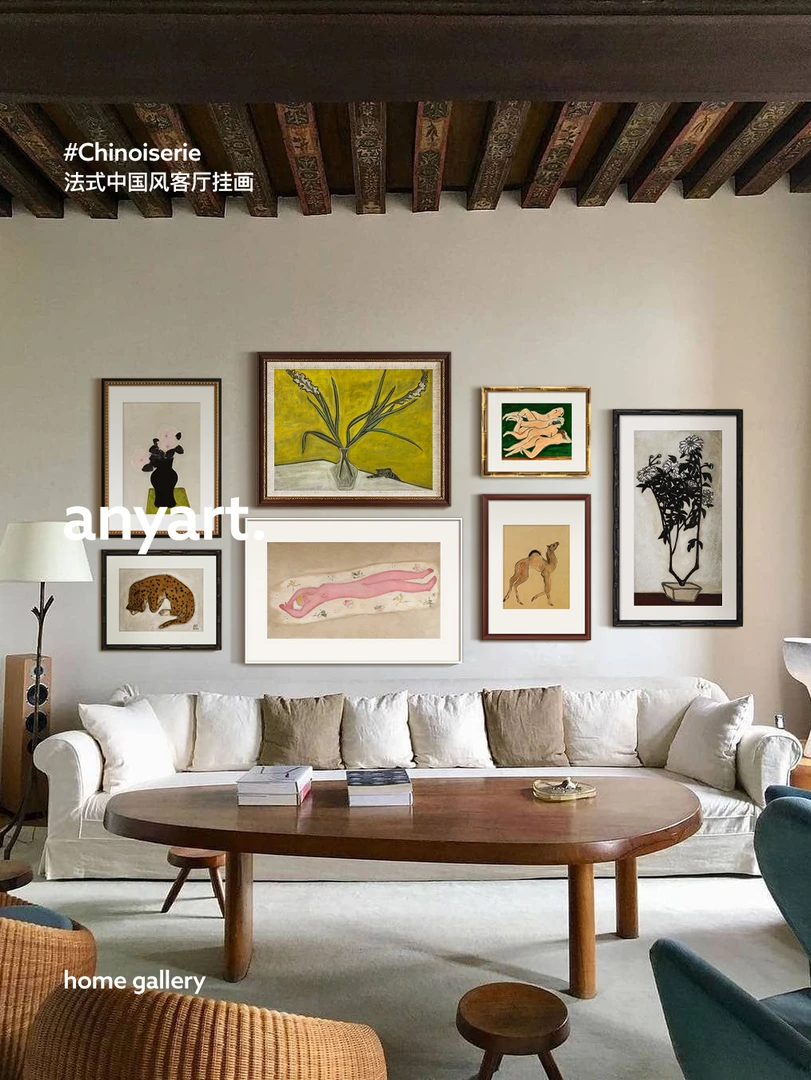 安奈法式复古中国风客厅沙发背景装饰画常玉挂画组合画玄关软装画