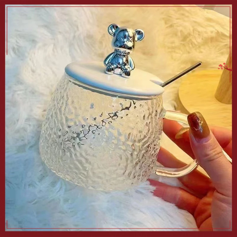 卡通熊小熊马克杯带盖耐热玻璃杯茶杯情侣水杯高颜值办公室咖啡杯