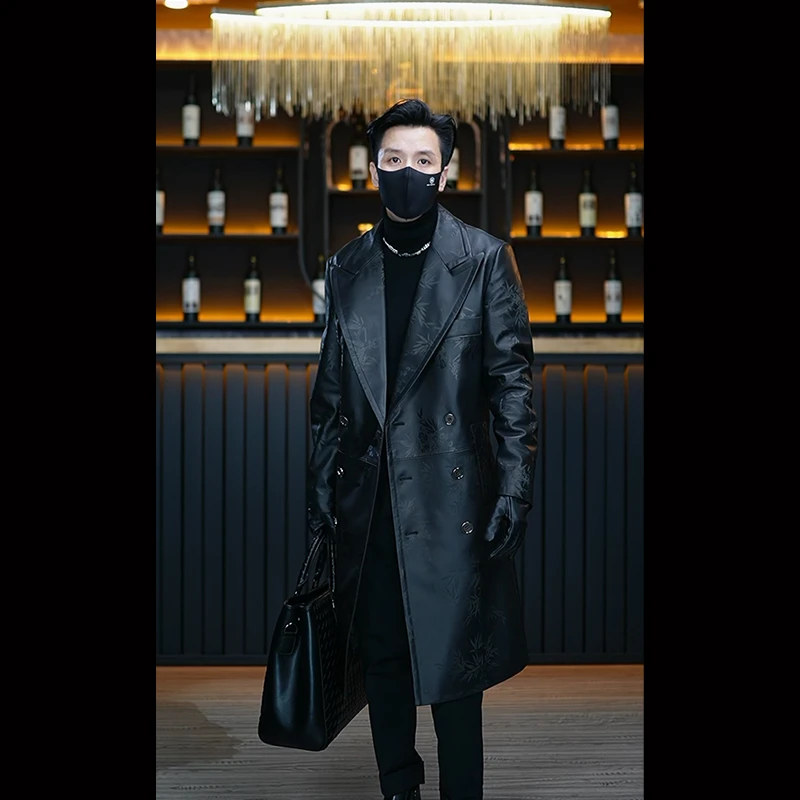 高定真皮丝光工艺 气场全开 长款戗驳领大衣 绵羊皮中国风皮衣