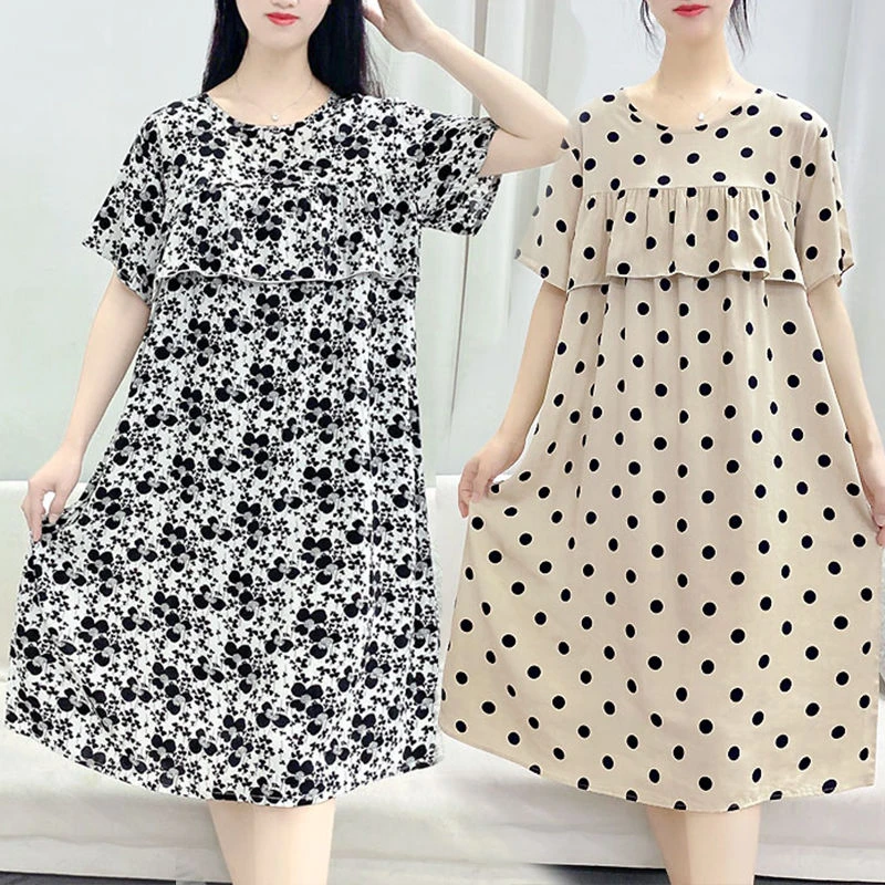 夏季防凸点薄款棉绸睡裙女短袖睡衣遮胸女款宽松大码家居服可外穿