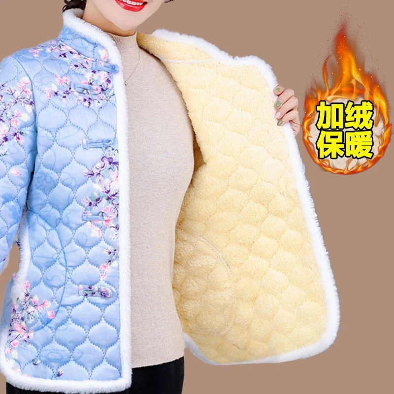 民族冬季棉袄新款加绒加厚保暖碎花网红复古中国棉衣外套妈妈棉服