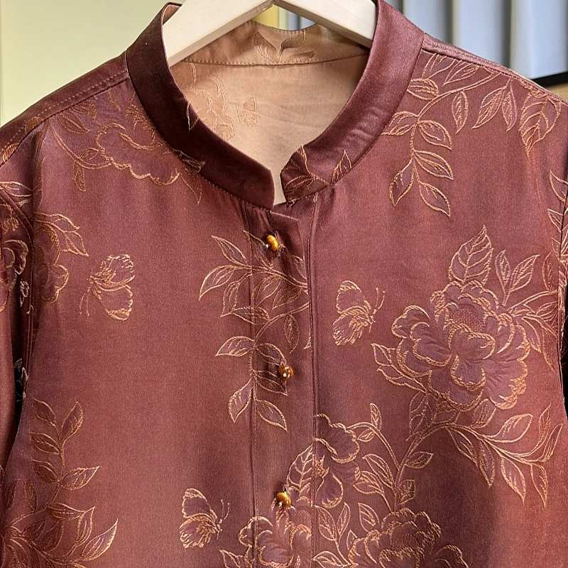 新中式香云纱上衣气质时尚百搭外套桑蚕丝提花品质高端重磅