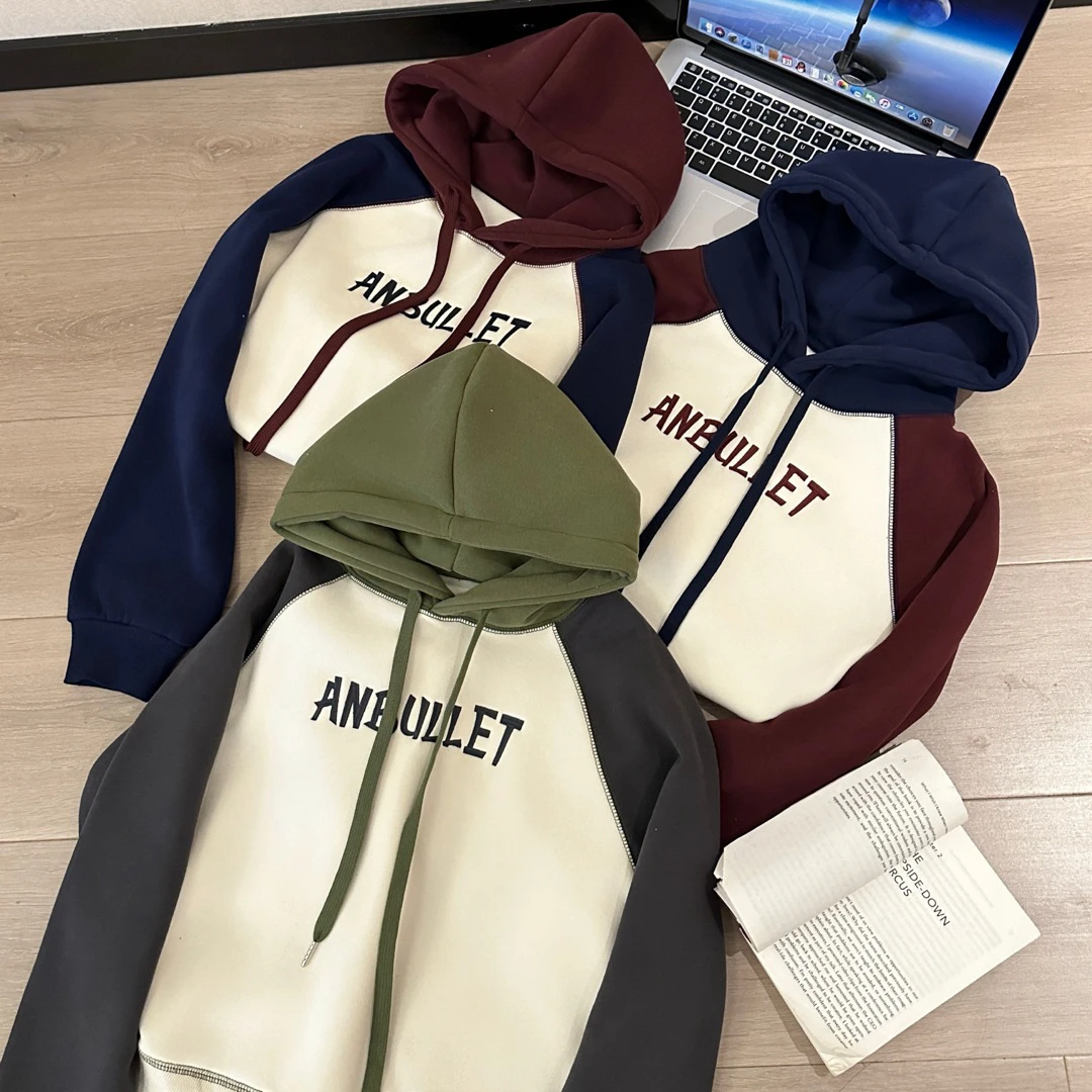 撞色连帽宽松卫衣韩版时尚小个子休闲洋气秋冬款加绒加厚拼色卫衣