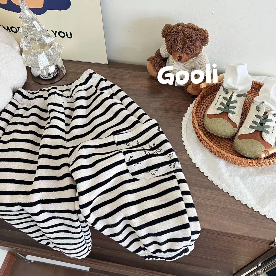 【古里现货】2024冬季新款休闲裤童装韩版束脚条纹裤加绒加厚92201