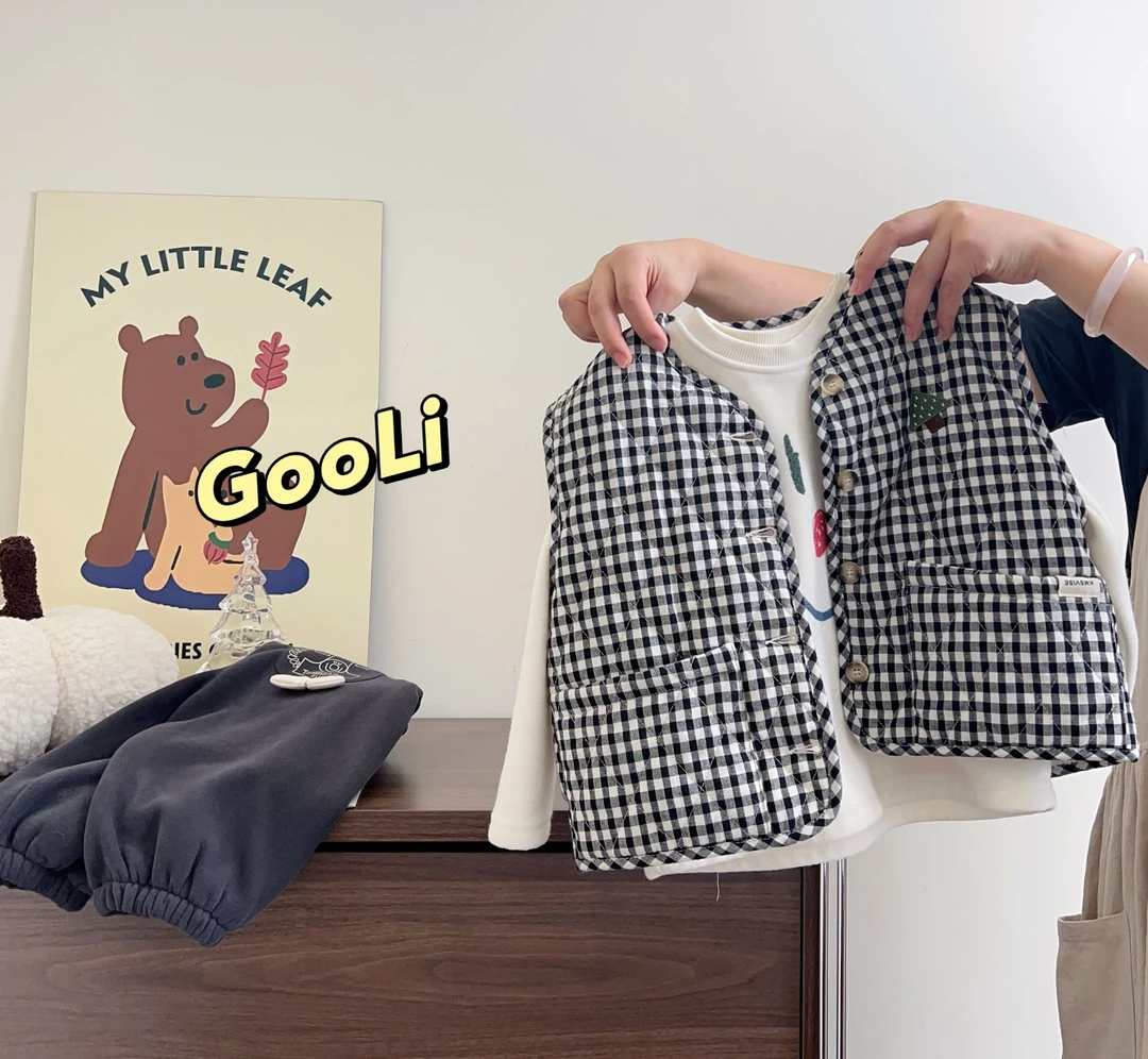 【古里现货】2024新款冬款儿童纯色棉马甲韩版百搭双面穿10115