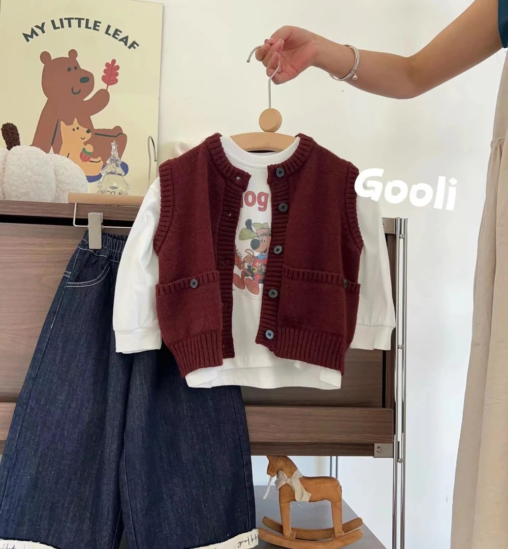 【古里现货】儿童春款毛衣开衫马甲可爱洋气韩版男女童小童82404