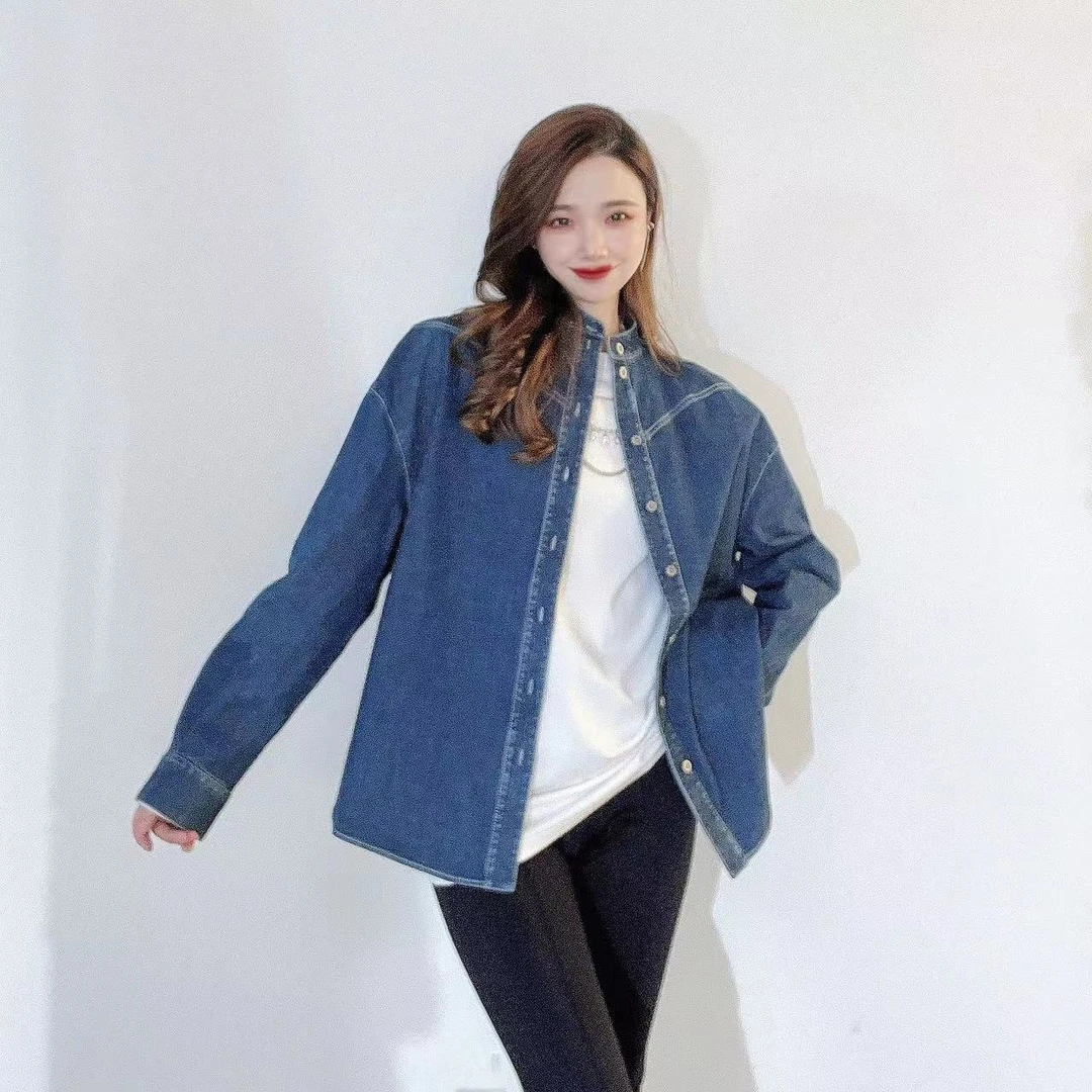 GIRDEAR/哥弟哥弟潮牌立领A型百搭显瘦牛仔衬衣1300943