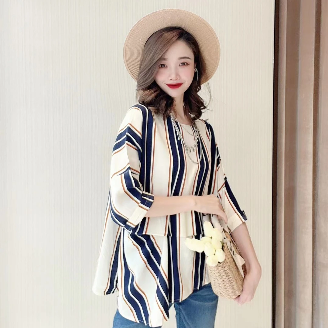 GIRDEAR/哥弟哥弟夏季时髦条纹廓形百搭显瘦上衣1393006