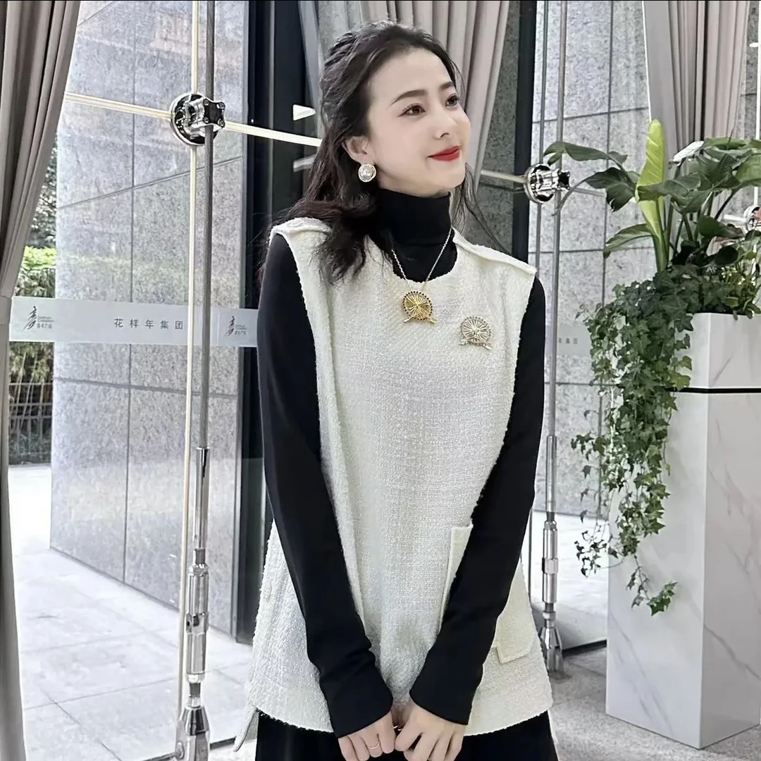 GIRDEAR/哥弟百搭拼接珍珠白小香风修身马甲1300860-4218971-001