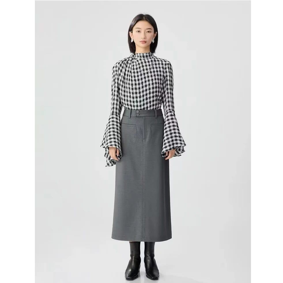 GIRDEAR/哥弟新款气质高腰双口袋设计长款显瘦半身裙1200369